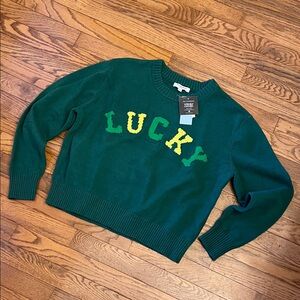 Lucky Green Cotton Blend with Lettering Crew Neck Sweater XL